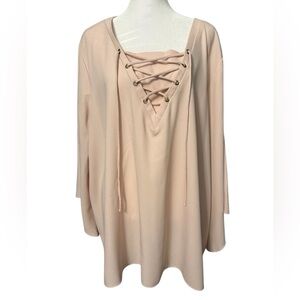 Cato Woman lace-up blouse with angel sleevess in a light blush color Size 22/24W